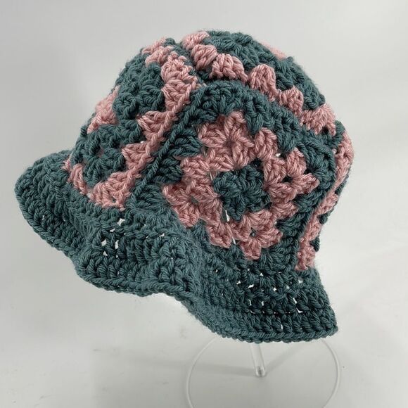 Handmade Napper brand granny square bucket hat one size teal rose pink - Picture 3 of 4